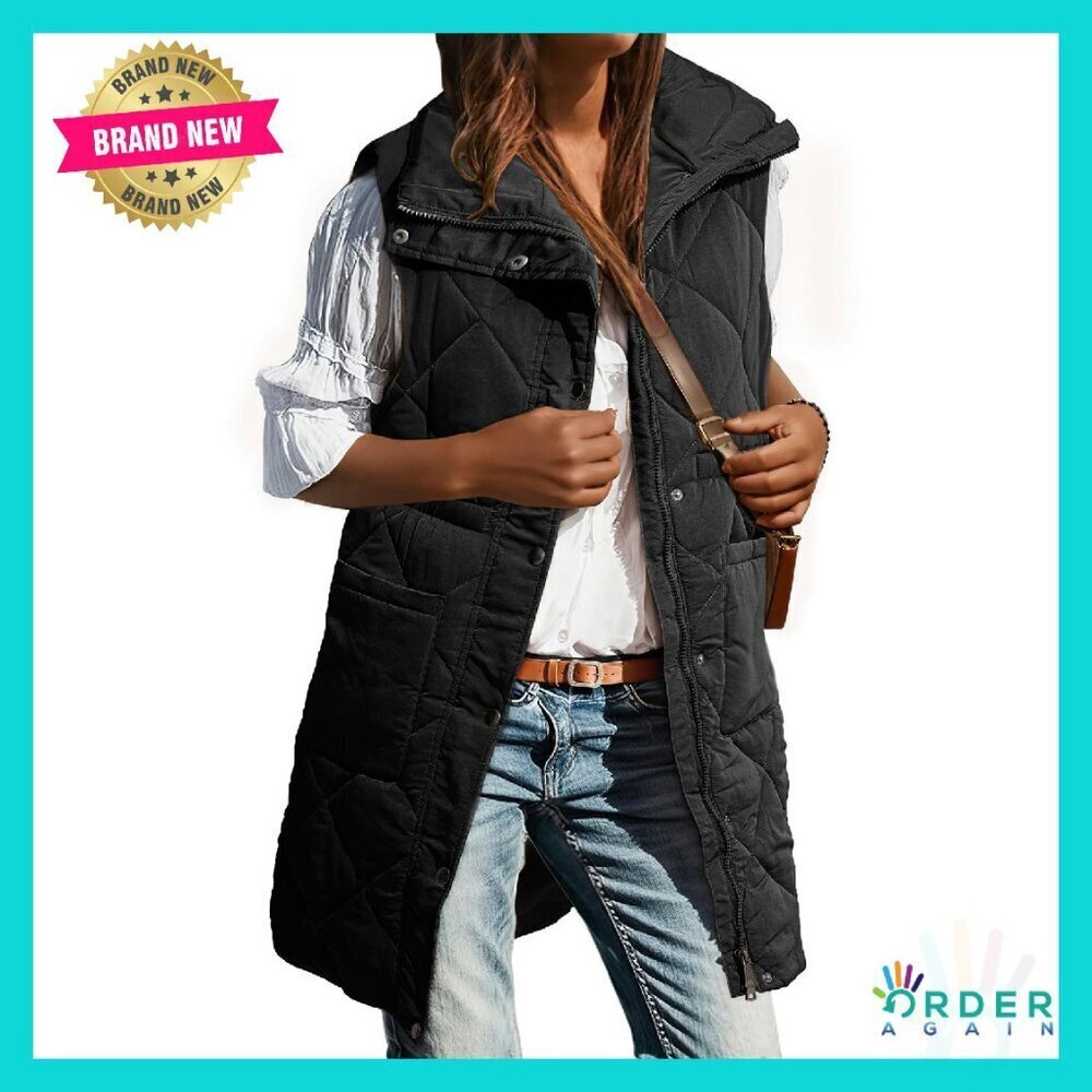 Long Puffer Vest Stand Collar Sleeveless Chic Winter Outerwear Cozy Lightweight